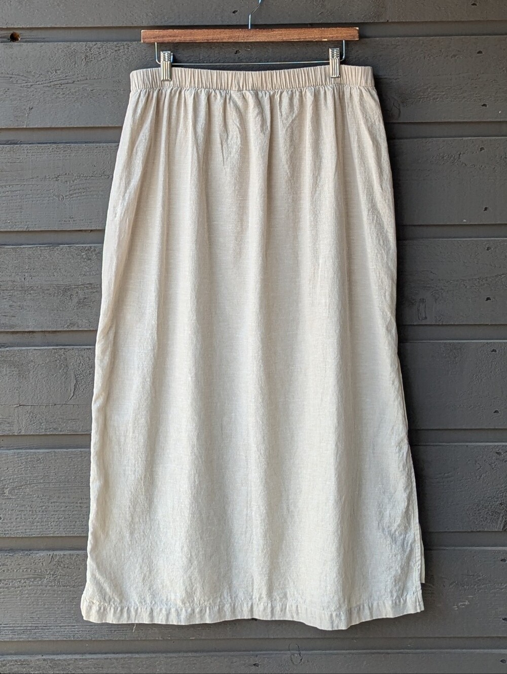 GAP Cream Pull-On Flax Linen Maxi Skirt with Side Slits Size Large - Picture 3 of 8